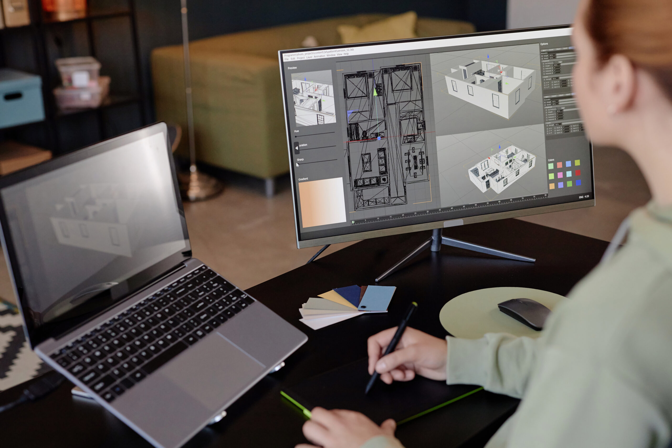 3D modelling design of modern interior with detailed furniture, wall finishes, and ambient lighting by Decor Interior