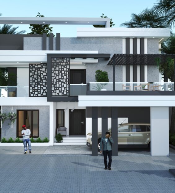 Modern home exterior design with stylish façade, elegant lighting, and premium architectural detailing by Decor Interior