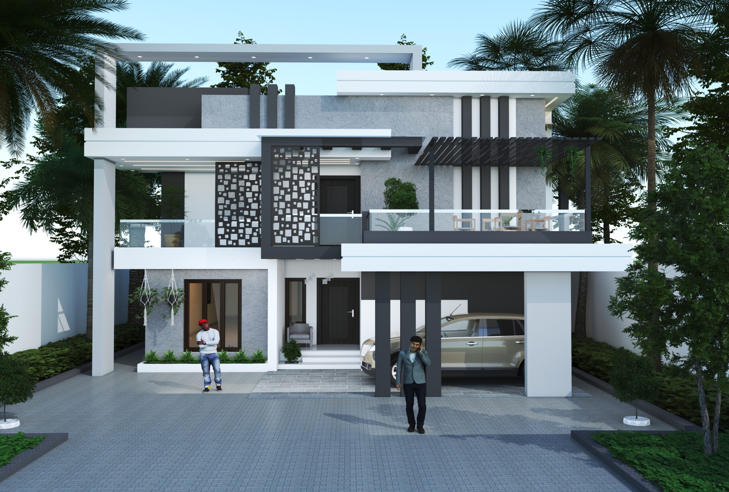 Modern home exterior design with stylish façade, elegant lighting, and premium architectural detailing by Decor Interior