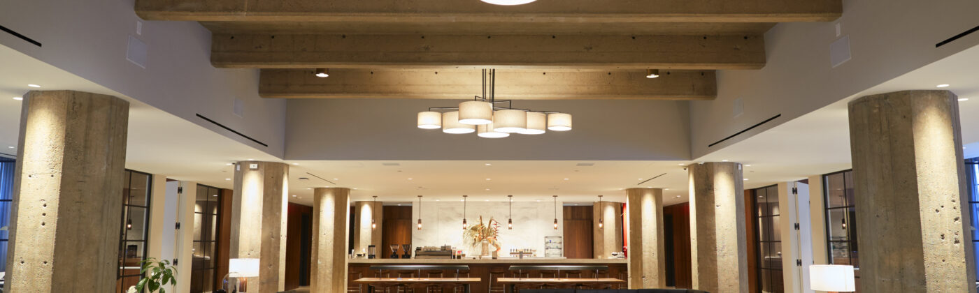 Elegant hotel lounge interior design with modern seating, ambient lighting, and luxurious décor by Decor Interior