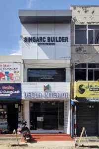 Front view of Decor Interior showroom located at DK Complex, Thuckalay, with branded signage and a modern exterior façade.
