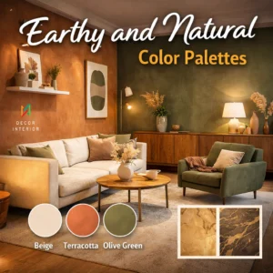 earthy color palette interior design with beige terracotta olive green modern living room